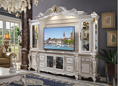 Fernseh Wand Klassisch Wohnwand Echt Handarbeit Holz Deko Vitrine Regal