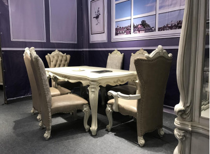 Esszimmer Garnitur Barock-Rokoko Esstisch x6 Chesterfield Lederstühle 