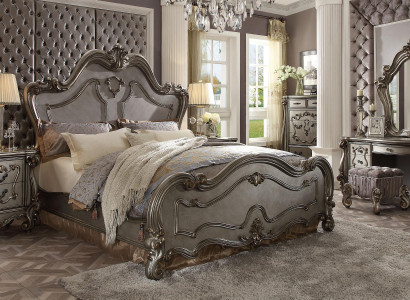 Chesterfield Barock Bett Doppelbett 2x Nachttische Holz Design Betten