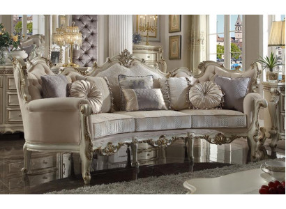 Exclusive Holz geschnitzte Viersitzer xxl Couch Barock Rokoko Textil Sofa