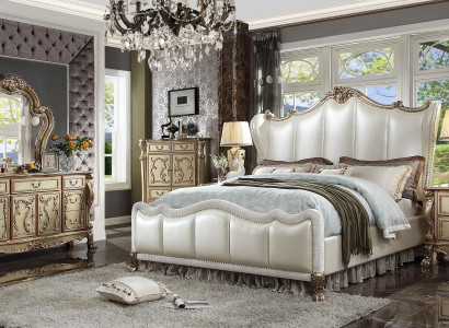 Chesterfield Set 3tlg. Garnitur Bett + 2x Nachttische Barock Stil Schlafzimmer