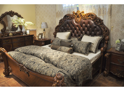 Klassisches Bett Barock Rokoko Chesterfield Stil Doppel Leder Hotel Antik