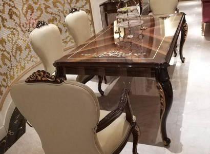 Esstisch 4 Stühle Stuhl Esszimmer Deko Garnitur Rokoko Barock Tisch Tische
