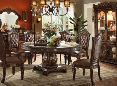 Komplette Esszimmergarnitur Klassischer Runder Holz Esstisch 8x Chesterfield Lederstühle