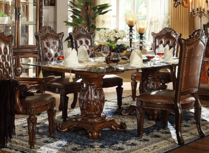 Brauner Klassischer Esstisch mit Leder Chesterfield Stühlen 7tlg. Set