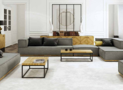 Ecksofa L-form Luxus Garnitur Sofa Stoff Sofas Polster Sitz Eck Modern Grau