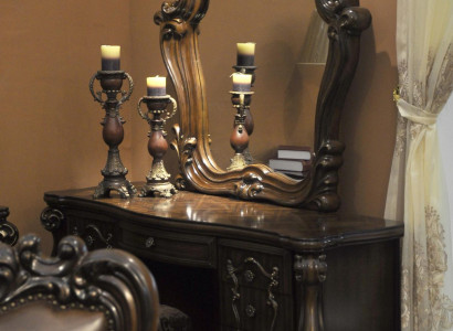 Geschnitzte Barock Möbel Schminktisch Hocker Spiegel Schlafzimmer Kommode 3tlg