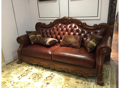 Ledersofa Barock Stil Rokoko Leder Sofa Couch Polster Sitz 3 Sitzer Dreisitzer