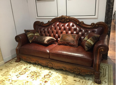 Ledersofa Barock Stil Rokoko Leder Sofa Couch Polster Sitz 3 Sitzer Dreisitzer