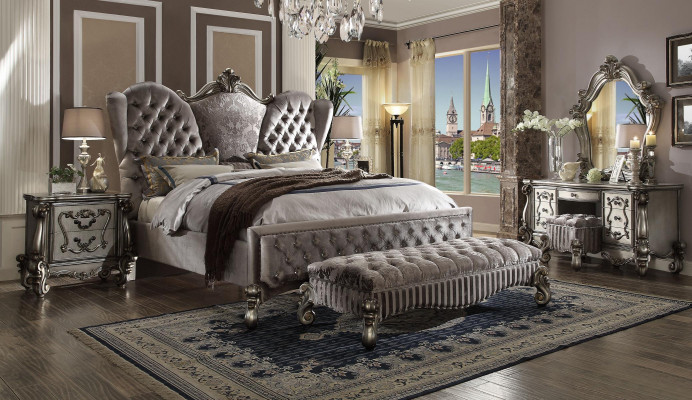 Bett Polsterbett Luxus Doppel Schlafzimmer Deko Barock Holz Leder Betten
