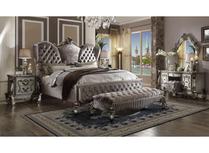 Bett Polsterbett Luxus Doppel Schlafzimmer Deko Barock Holz Leder Betten