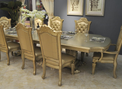 Komplette Beige Esszimmerambiente Designer Esstisch mit Stühlen