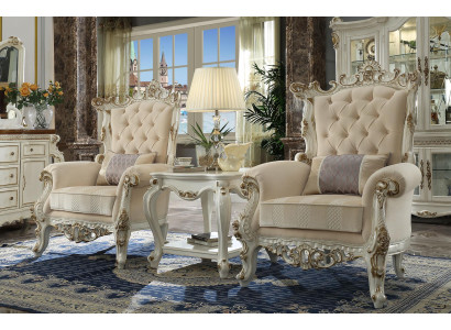 Thron Sessel Königlicher Polster 1 Sitzer Antik Stil Stühle Beige Holz Barock