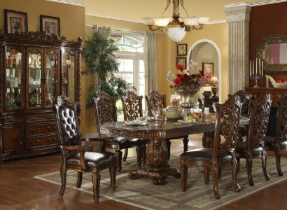 Komplette Braune Barock Esszimmergarnitur Designer Esstisch Luxuriöse Lederstühle