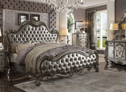 Klassische Möbel Schlafzimmer Set Bett Nachttisch Kommode Spiegel 5tlg.