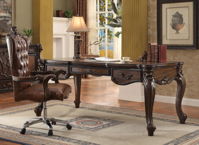 Chefsessel Sessel Klassischer Stuhl Büro Drehstuhl Leder Holz Barock