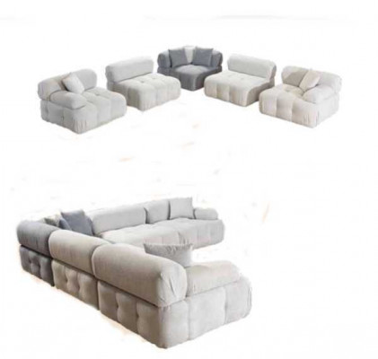 Wohnzimmer L-Form Weißes Sofa Ecksofa Moderne Couch+Hocker Luxus Möbel