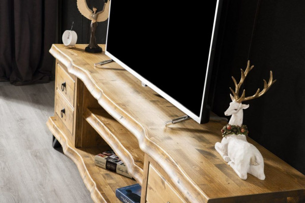 Echt Holz Wohnwand Luxus in Braun mit Couchtisch auf Rädern Rustikal Schrank