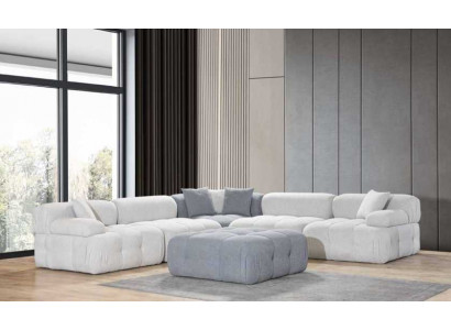 Wohnzimmer L-Form Weißes Sofa Ecksofa Moderne Couch+Hocker Luxus Möbel