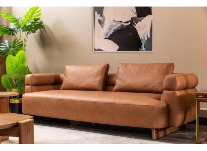 Dreisitzer Sofa 3 Sitzer Couch Kunstleder Braun Design Wohnzimmer Neu
