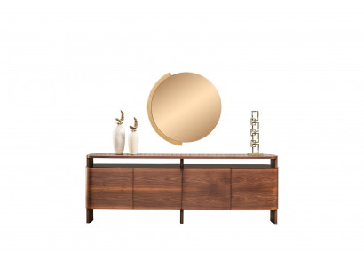 Garnitur Anrichte Sideboard Kommode Schrank Braun Holz Spiegel 2tlg