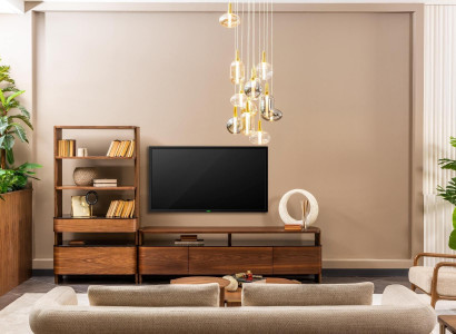 Wohnwand TV Ständer Bücherregale RTV Lowboard Sideboard Braun Holz Set
