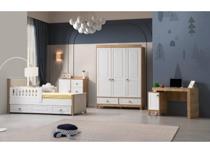 Luxuriös Kinderzimmer Set Besteht aus Bett Schrank Kommode Tisch 4tlg.