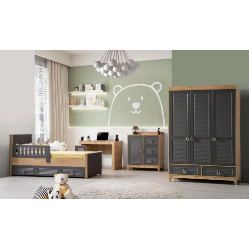 Komplette Kindermöbel Kinderbett Holz Möbel Set 4tlg Kinderzimmer Grau