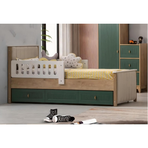 Stilvoll Kinderbett 200 cm Jugendbett Holz Kinderzimmer Stoff Modern