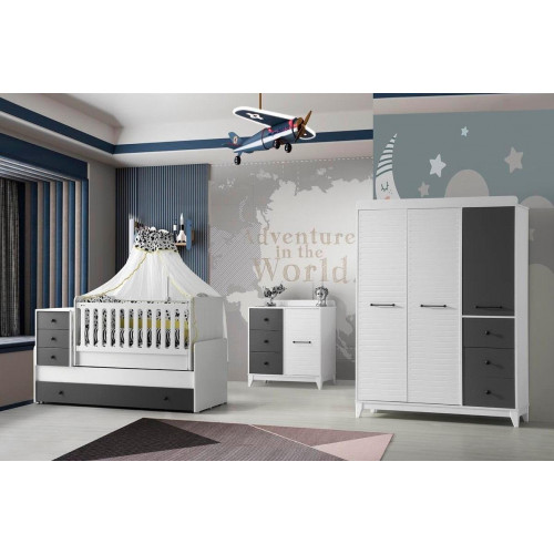 Modern Kinderzimmer Set Besteht aus Kinderbett Schrank Kommode 3tlg neu