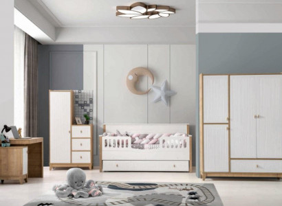 Stilvoll Kinderzimmer Set Bett 2x Kleiderschrank Schreibtisch Weiß 5tlg