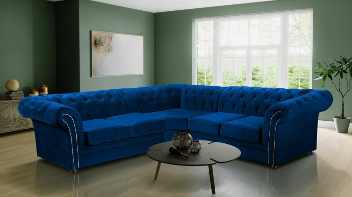  Blaue Chesterfield Wohnzimmer Couch Textil Stoff Sofa Couchen Polster Ecksofa