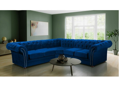  Blaue Chesterfield Wohnzimmer Couch Textil Stoff Sofa Couchen Polster Ecksofa