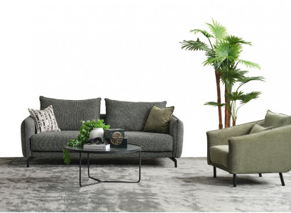 Wohnzimmer Garnitur Sofagarnitur Dreisitzer Sessel Grau Stoffsofa Set 3+1 Sitzer