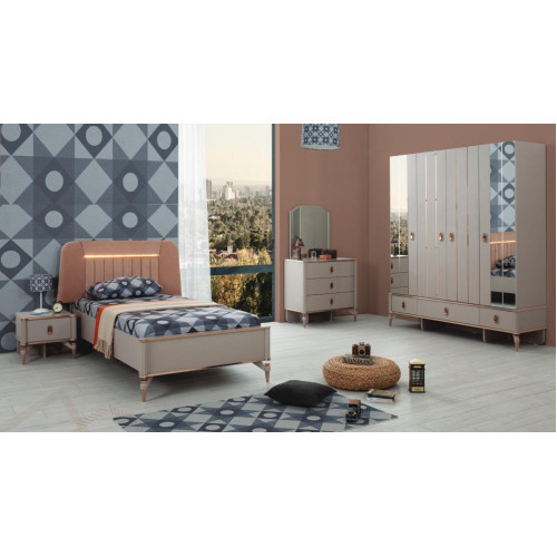 Komplette Jugenbett Kindermöbel Kinderbett Beige Holz Set 5tlg Modern