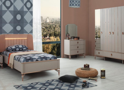 Jugenbett Kindermöbel Kinderbett Komplette Beige Holz Set 5tlg Modern