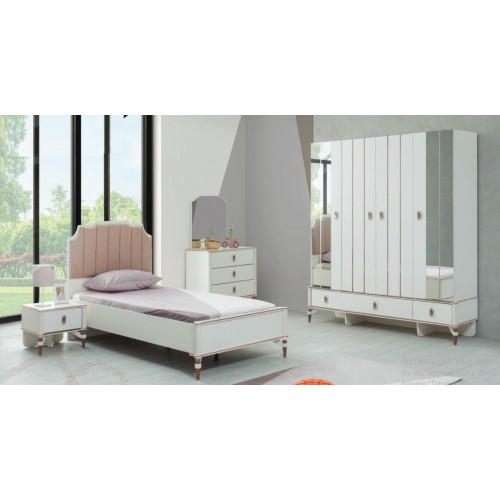 Garnitur Kinderzimmer Bett Kinderbett Kindermöbel Rosa Holz Set 5tlg