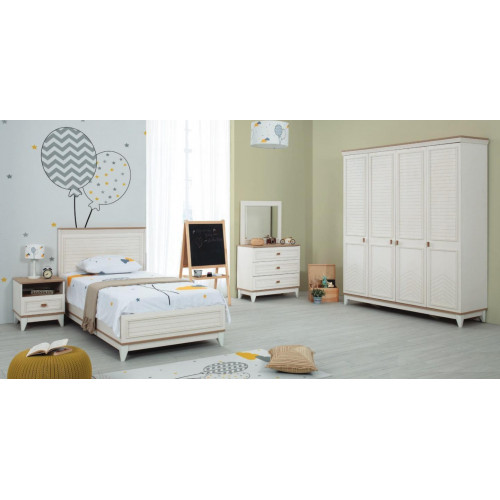 Komplette Jugenbett Kindermöbel Kinderbett Weiß Holz Set 5tlg Kommode