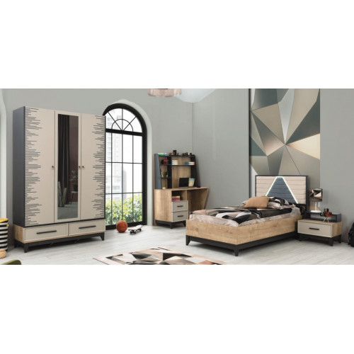 Kindermöbel Jugenbett Kinderzimmer Bett Kinderbett Braun Holz Set 4tlg