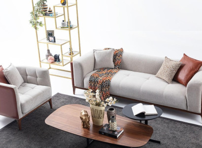 Modern Garnitur Dreisitzer Sessel Sofa Stoff Grau Polstersofa Set 3+1 Sitzer