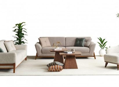 Couchgarnitur Dreisitzer Sessel Sofa Stoff Beige Stoffsofa Set 4tlg 3+3+1+1