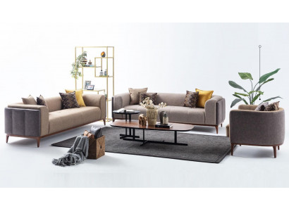Garnitur Dreisitzer Viersitzer Sessel Sofa Stoff Beige Stoffsofa Set 4+3+1