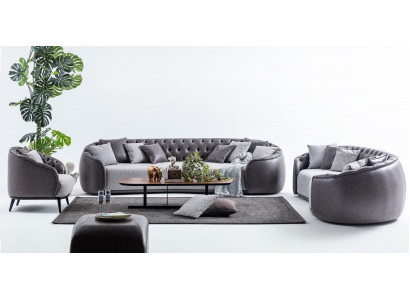 Luxus Villen Möbel Graue Chesterfield Sofagarnitur Stoffcouchen Textil 4+3+1