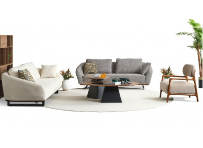 Couchgarnitur Dreisitzer Sessel Sofa Stoff Beige Stoffsofa Set Grau 3+3+1