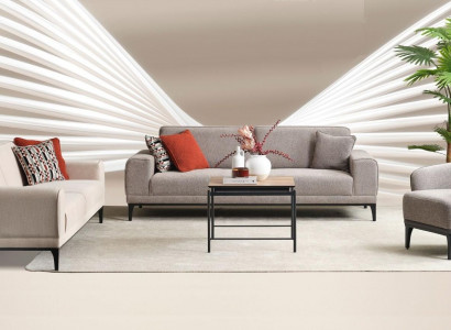 Sofagarnitur Dreisitzer Einsitzer Sessel Sofa Stoff Grau Stoffsofa Set 3+3+1