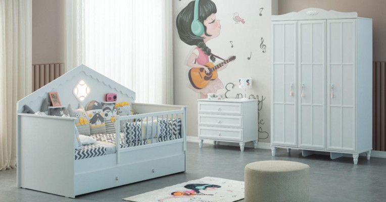 Kinderbettchen Garnitur Kinderlaufstall Bettchen Weiß Holz Set 3tlg