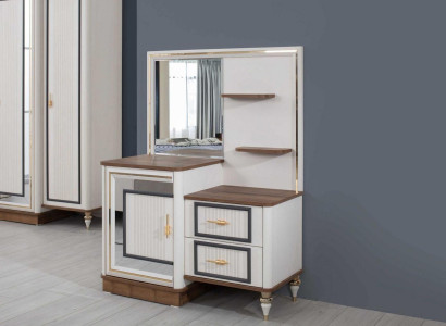 Schminktisch Garnitur mit Spiegel Holz Schlafzimmer Beige Konsole Set