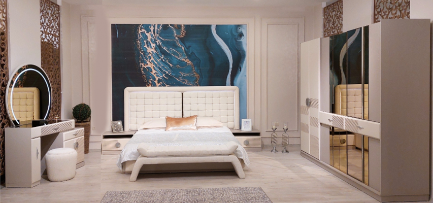 Luxus Schlafzimmer Set 6tlg Komplettes Zimmer Möbel Bett Nachttisch Schrank Bank