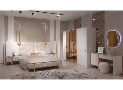 Luxus Schlafzimmer Set Komplettes Möbel Bett 2xNachttische Kleiderschrank Bank