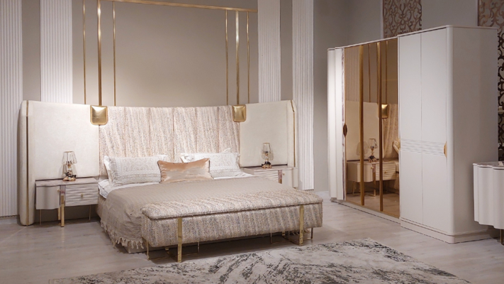 Schlafzimmer Set 4tlg Komplettes Bett 2xNachttische Kleiderschrank Luxus Möbel